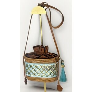 LISI Lerch Bucket Bag, Aqua Brown Woven Crossbody Shoulder Purse Boho Chic